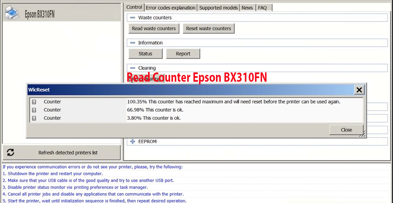 Reset Epson BX310FN Step 2